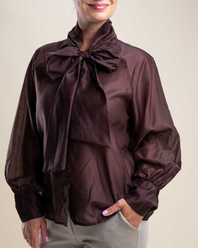Rjava bluza s pentljo