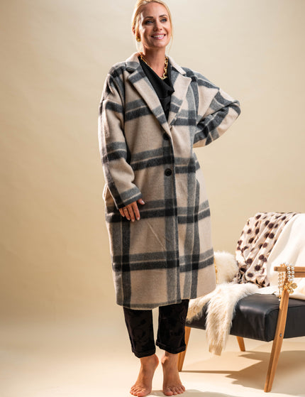 Dolg karirast plašč z gumbi