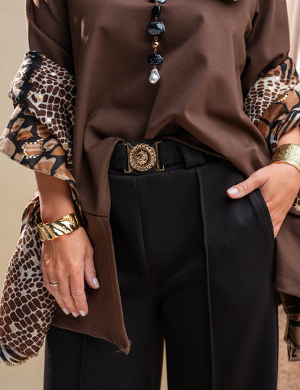 Rjava tunika z okrasnim cvetom