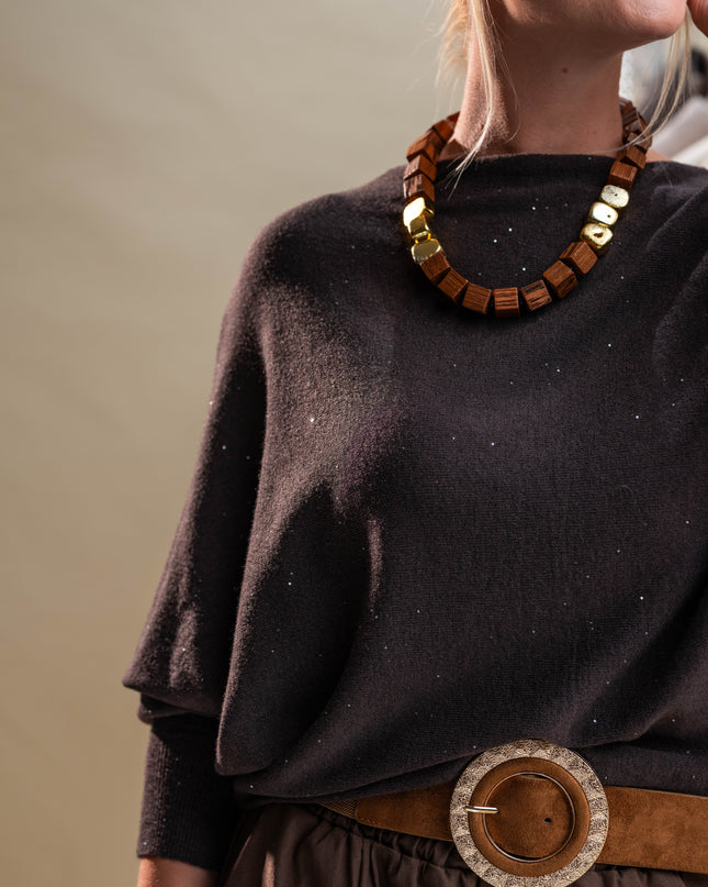 Rjav pulover z bleščicami