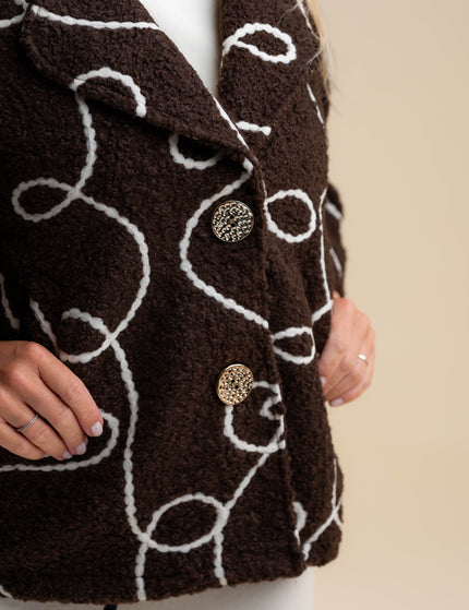 Kratka rjava široka jakna z belim vzorcem