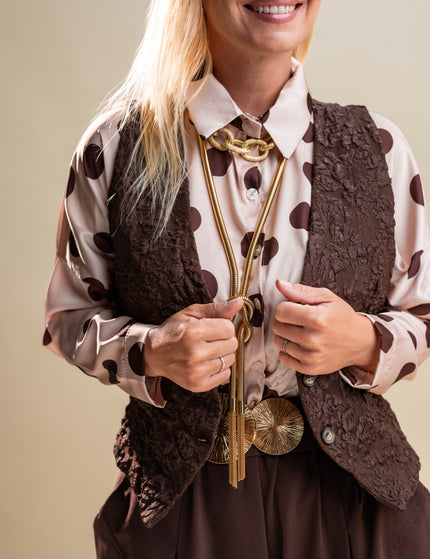 Rjav telovnik s cvetličnim vzorcem