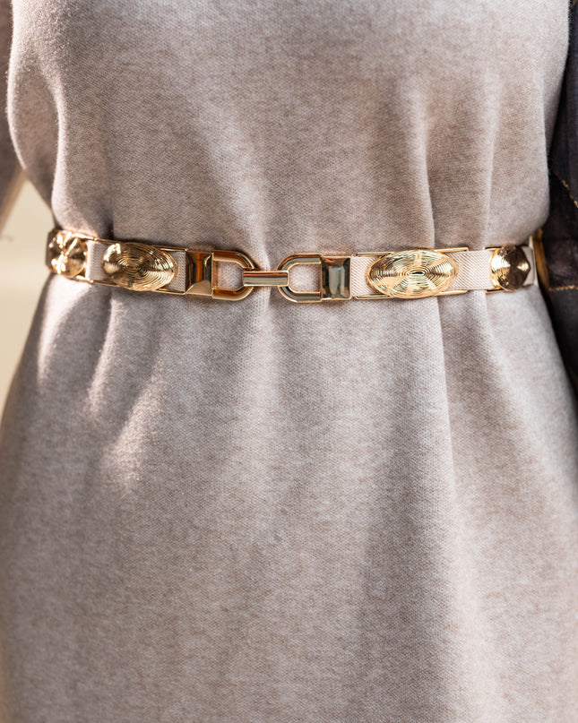 Bež pas z zlatimi okrasnimi detajli