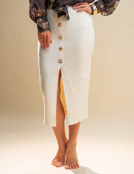 Belo midi pleteno krilo z zlatimi gumbi