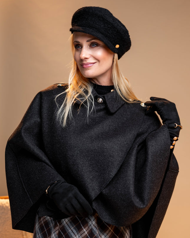 Temno siv pončo z okrasnimi gumbi