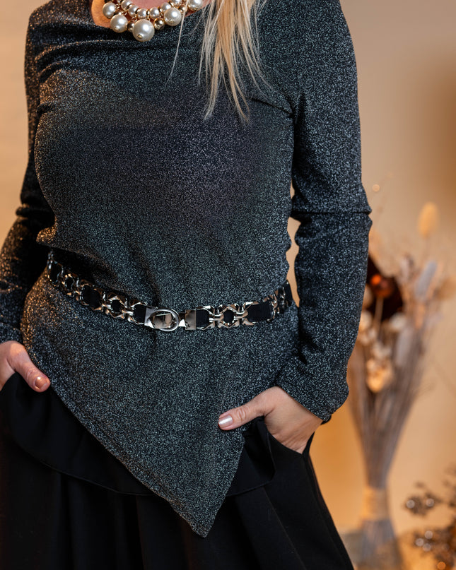 Siva asimetrična majica z bleščicami