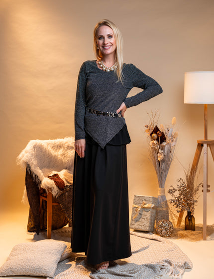 Siva asimetrična majica z bleščicami