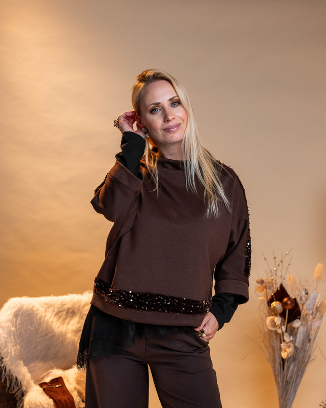 Rjav pulover z bleščečim detajlom