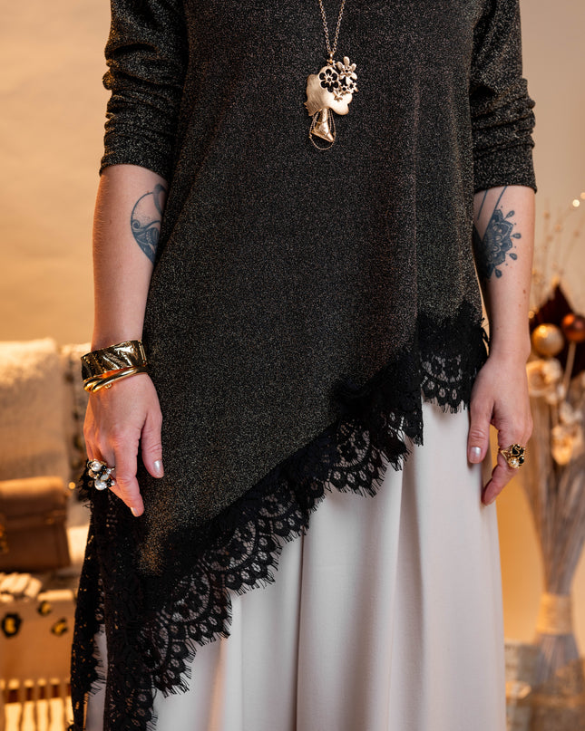 Asimetrična bleščeča tunika s čipko