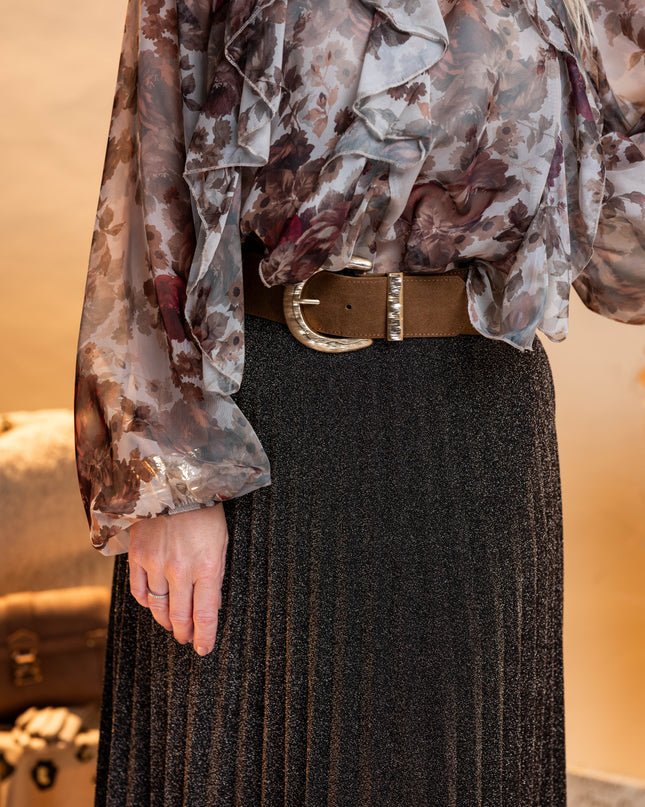 Rjavo midi plisirano krilo z bleščicami