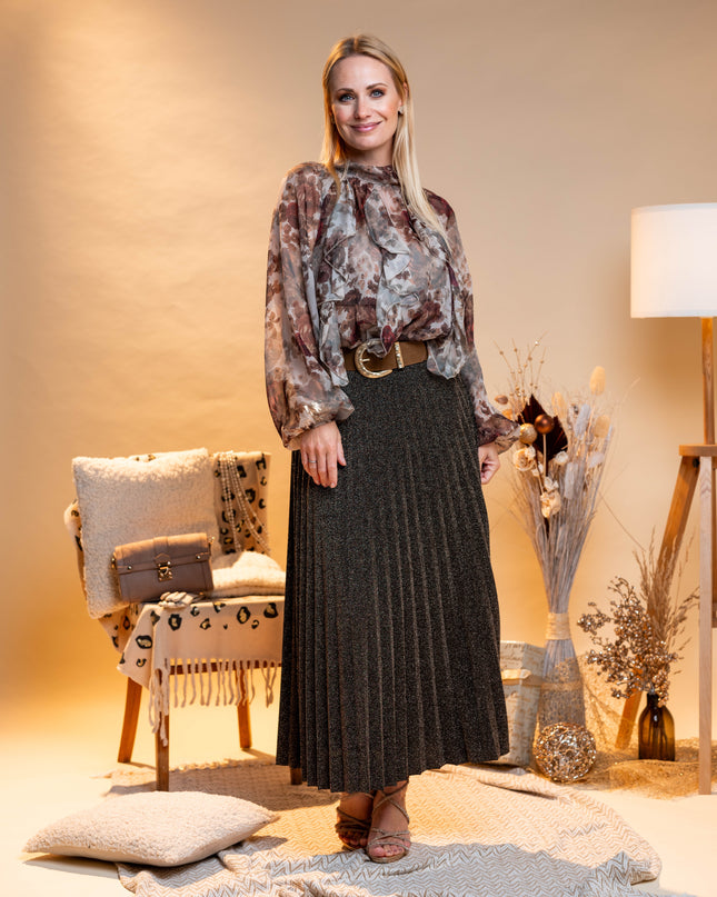 Rjavo midi plisirano krilo z bleščicami