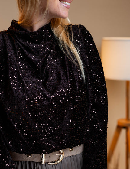 Črn bleščeč top z dolgimi rokavi