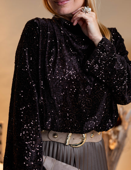 Črn bleščeč top z dolgimi rokavi