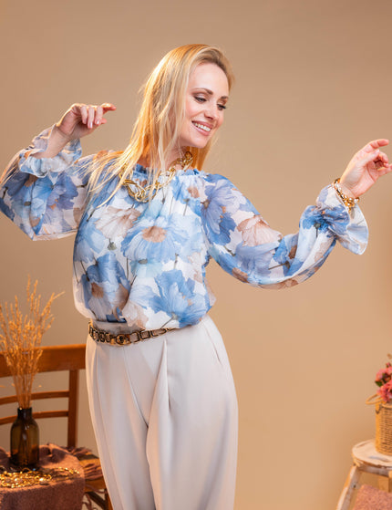 Modra bluza s cvetličnim vzorcem