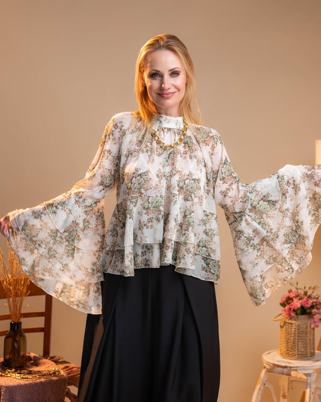 Zelena bluza s širokimi rokavi