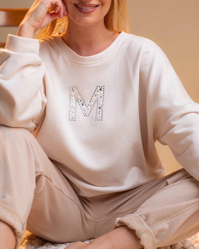 Bel pulover s potiskom