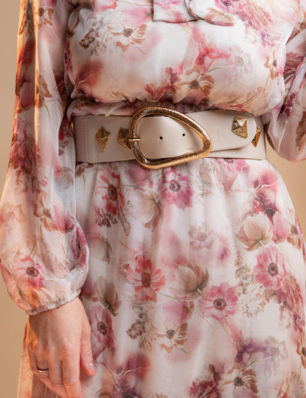 Dolga roza obleka s cvetličnim vzorcem