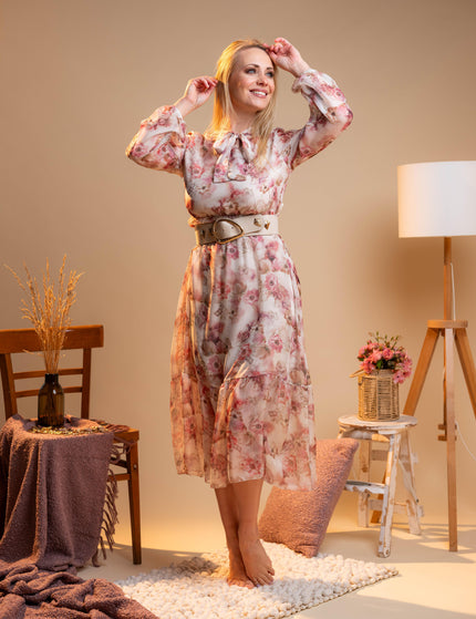 Dolga roza obleka s cvetličnim vzorcem